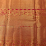 Olive Green & Red Kanjivaram Silk Saree With Heavy Gold Zari Border