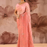 Blush Petal Floral Jaal Silk Blend Embrodiery Saree