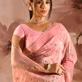 Blush Petal Floral Jaal Silk Blend Embrodiery Saree