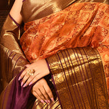 Burnished Amber Checked Contrast Border Tissue Kanjivaram Saree