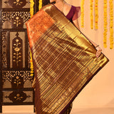 Burnished Amber Checked Contrast Border Tissue Kanjivaram Saree