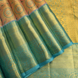 Peach & Teal Meenakari Kanjivaram Silk Saree With Gold Pallu
