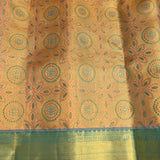 Peach & Teal Meenakari Kanjivaram Silk Saree With Gold Pallu