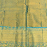 Peach & Teal Meenakari Kanjivaram Silk Saree With Gold Pallu