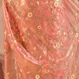 Metallic Pink Floral Meenakari Jaal Organza Embroidery Tissue Saree