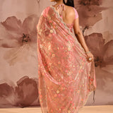 Metallic Pink Floral Meenakari Jaal Organza Embroidery Tissue Saree