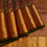 Deep Maroon & Green Meenakari Kanjivaram Silk Saree With Gold Border