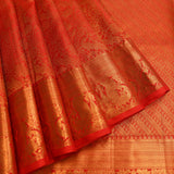 Pure Red & Gold Zari Kanjivaram Silk Saree With Peacock Motifs