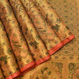 Dual Tone Coral & Gold Meenakari Kanjivaram Silk Saree