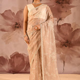 Champagne Bloom Floral Jaal Tissue Embrodiery Saree