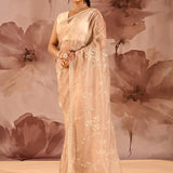 Champagne Bloom Floral Jaal Tissue Embrodiery Saree