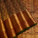 Dark Green & Red Meenakari Kanjivaram Silk Saree With Gold Pallu
