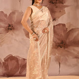 Champagne Bloom Floral Jaal Tissue Embrodiery Saree