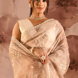 Champagne Bloom Floral Jaal Tissue Embrodiery Saree