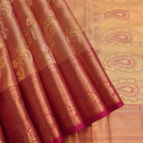 Peach Tissue Silk Kanjivaram Saree With Magenta Border And Gold Paisley Pallu