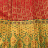 Crimson Red & Teal Meenakari Kanjivaram Silk Saree With Gold Border