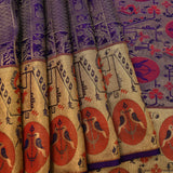 Royal Purple Shikargah Kanjivaram Silk Saree With Bird Medallion Border