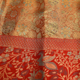 Orange & Teal Meenakari Kanjivaram Silk Saree With Crimson Peacock Border