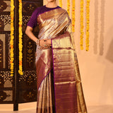 Royal Purple Tissue Checked Kanjivaram Saree