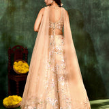 Cream Net Embroidered Floral Bridal Lehenga Set