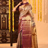 Royal Purple Tissue Checked Kanjivaram Saree