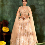 Cream Net Embroidered Floral Bridal Lehenga Set