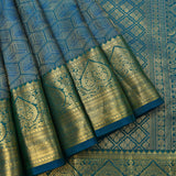 Teal Peacock Blue & Gold Zari Kanjivaram Silk Saree