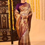 Royal Purple Tissue Checked Kanjivaram Saree