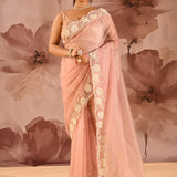 Peach Nectar Butti Tissue Embrodiery Saree