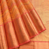 Coral Pink & Gold Chevron Kanjivaram Silk Saree With Paisley Border