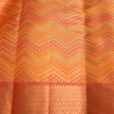 Coral Pink & Gold Chevron Kanjivaram Silk Saree With Paisley Border