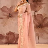 Peach Nectar Butti Tissue Embrodiery Saree