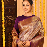 Royal Purple Tissue Checked Kanjivaram Saree