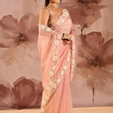 Peach Nectar Butti Tissue Embrodiery Saree