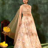 Cream Net Embroidered Floral Bridal Lehenga Set