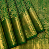 Emerald Green & Gold Zari Kanjivaram Silk Saree With Floral Medallion Body