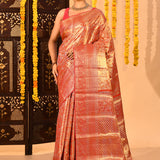 Coral Orange With Floral Jaal Zari Kanjivaram Silk Saree