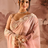 Peach Nectar Butti Tissue Embrodiery Saree