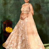 Cream Net Embroidered Floral Bridal Lehenga Set