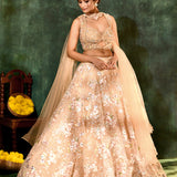 Cream Net Embroidered Floral Bridal Lehenga Set