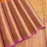 Mango Orange & Lavender Kanjivaram Silk Saree With Gold Pallu
