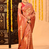 Coral Orange With Floral Jaal Zari Kanjivaram Silk Saree