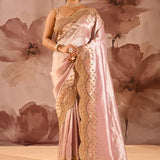 Metallic Soft Pink Scalloped Border Embroidery Saree