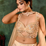 Cream Net Embroidered Floral Bridal Lehenga Set