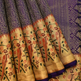 Royal Purple & Gold Shikargah Kanjivaram Silk Saree With Meenakari Parrot Border