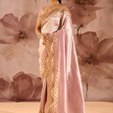 Metallic Soft Pink Scalloped Border Embroidery Saree