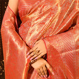 Coral Orange With Floral Jaal Zari Kanjivaram Silk Saree