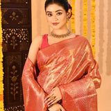 Coral Orange With Floral Jaal Zari Kanjivaram Silk Saree