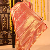 Coral Orange With Floral Jaal Zari Kanjivaram Silk Saree