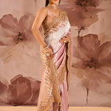 Metallic Soft Pink Scalloped Border Embroidery Saree